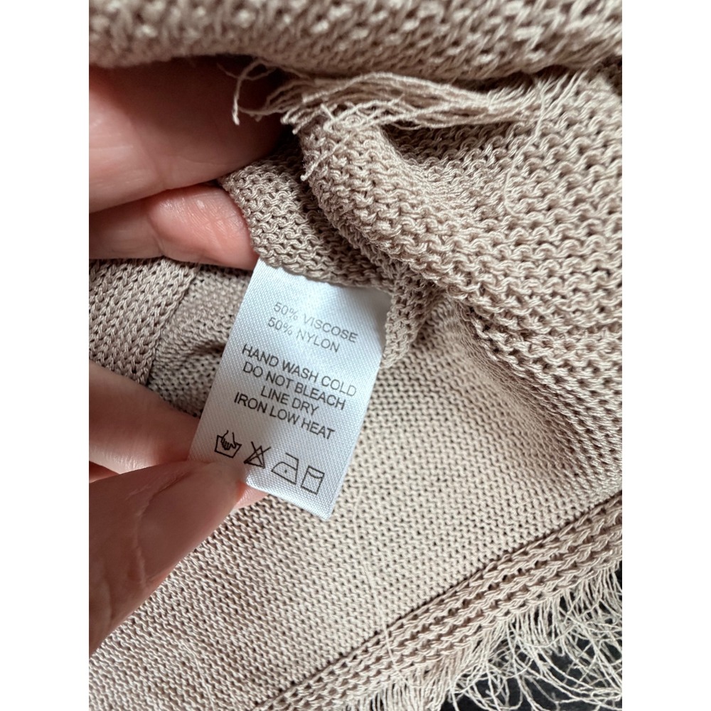 Ee:some Women Tan Knit Fringe Poncho V-Neck Chevron Trim Top SJG6260 SM - Picture 3 of 7